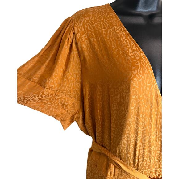 Ava & Viv Wrap Dress Womens 2X Rust Jacquard Animal Print Tie Waist Midi New - Picture 3 of 8